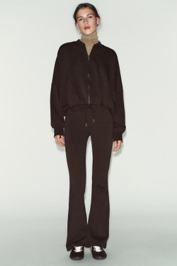 ZARA БРЮКИ-КЛЕШ ИЗ ИНТЕРЛОКА, КОРИЧНЕВЫЙ