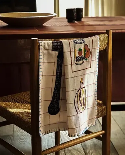 ZARA HOME КУХОННОЕ ПОЛОТЕНЦЕ С ВЫШИВКОЙ