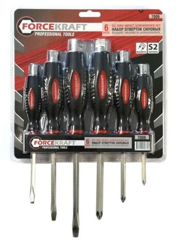 Набор отверток силовых магнитных ''Profi''6пр.(SL:5.5х100,6.5х125,8.0х150мм, PH:1х75,2х100,3х125мм)в блистере FORCEKRAFT FK-7006