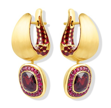 Серьги c гранатом, рубинами и цветной эмалью, E0176-70/4