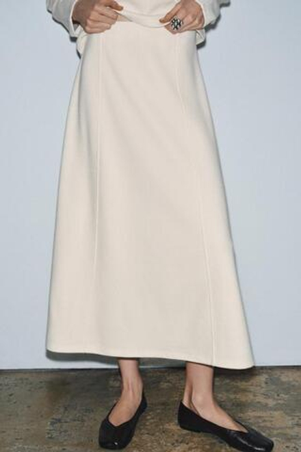 ZARA ДЛИННАЯ ЮБКА ИЗ МЯГКОЙ ТКАНИ, ЭКРЮ