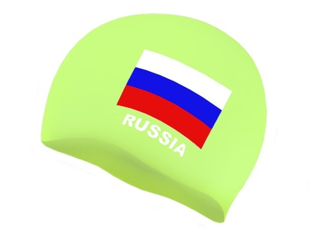 Шапочка для плавания SPRINTER. Классический дизайн с изображением флага России.  (Салатовый)