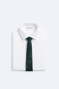 ZARA ГАЛСТУК ИЗ 100% ШЕЛКА С РЕЛЬЕФНЫМ УЗОРОМ, ЗЕЛЕНЫЙ