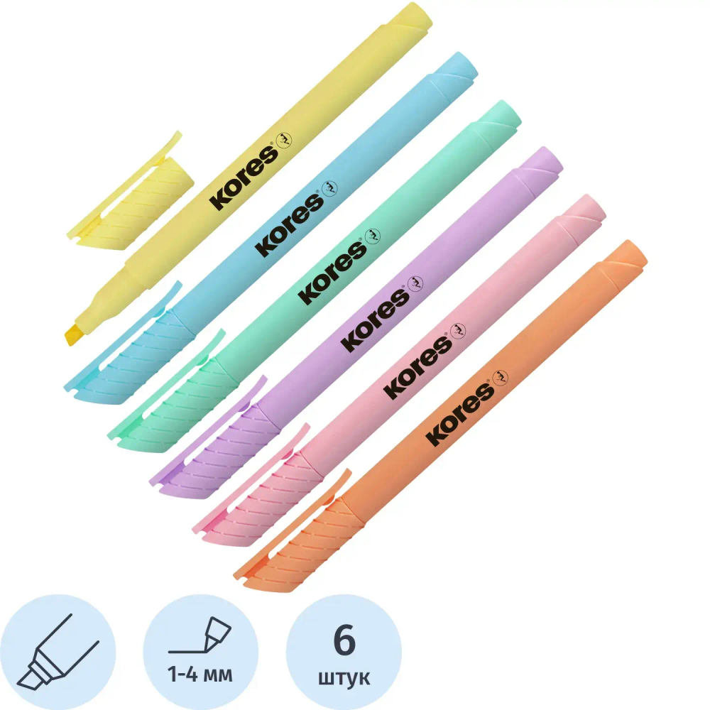 Набор текстовыделителей KORESHIGHLINER PASTEL6ц 1-4ммскош нак36246