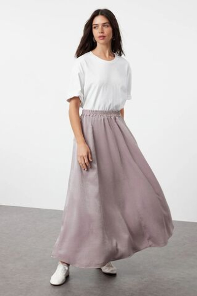 Сиреневая блестящая тканая юбка TCTSS24EE00019