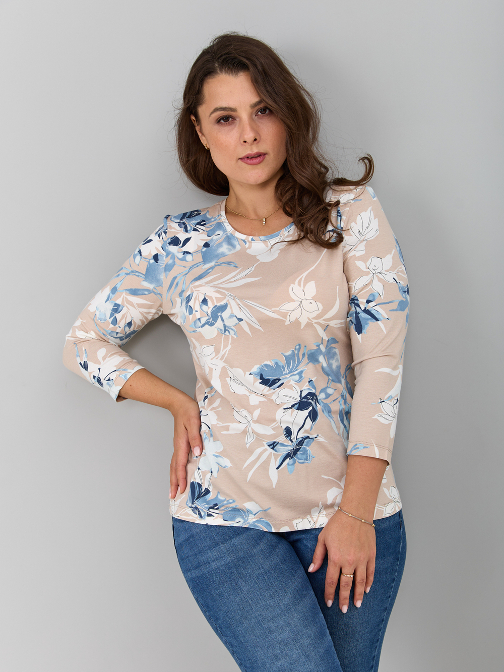 Лонгслив ЛНв-306/бежевый-индигоцветы