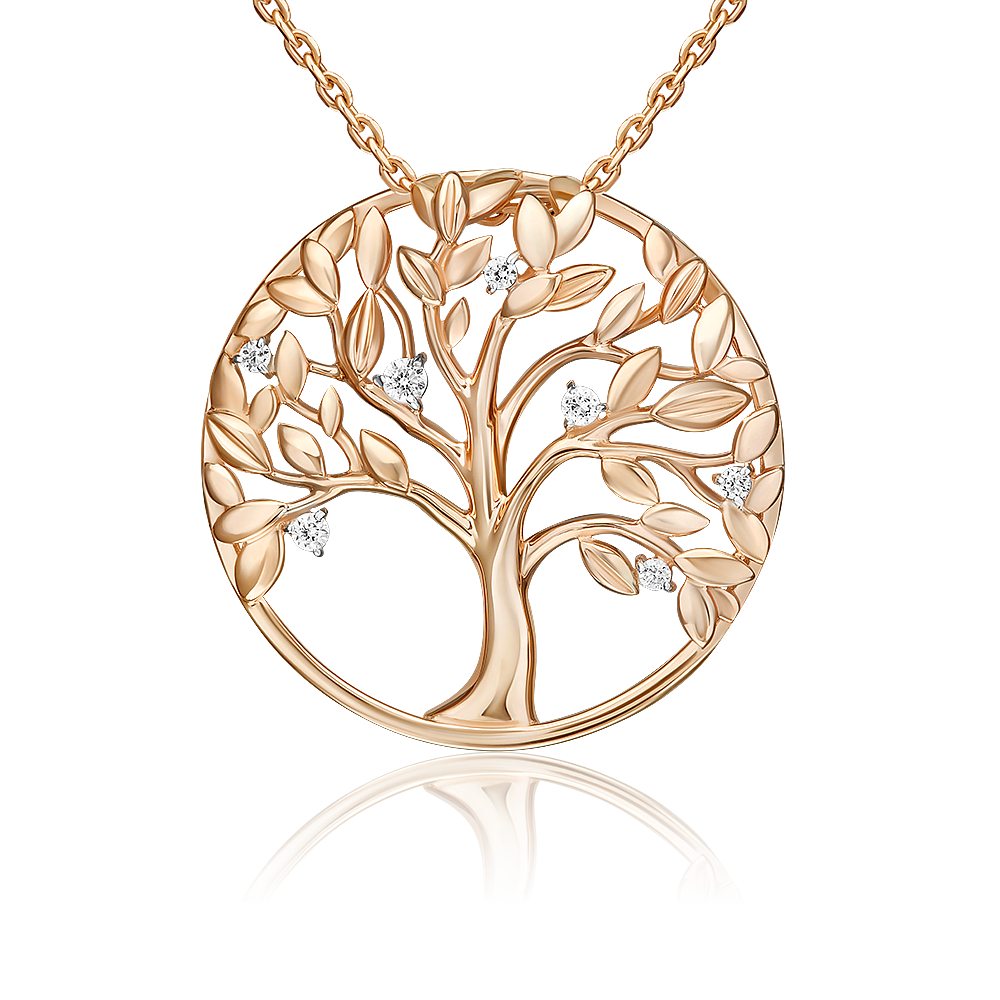 Подвеска «Древо жизни» из красного золота с фианитами