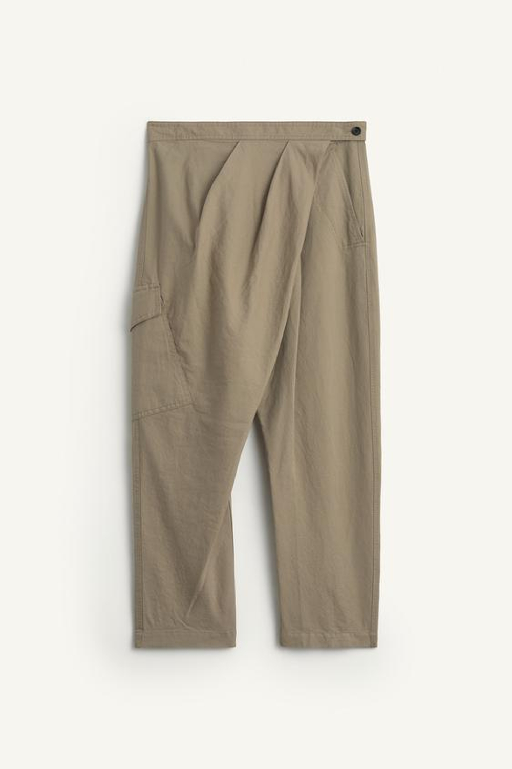 ZARA БРЮКИ С ЗАПАХОМ СО СРЕДНЕЙ ТАЛИЕЙ ИЗ СМЕСИ ЛЬНА И ХЛОПКА, ЭКРЮ/ХАКИ