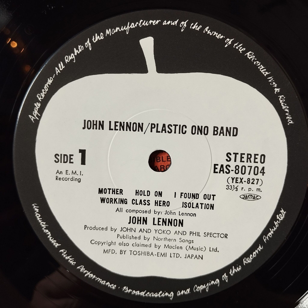 Винтажная виниловая пластинка LP John Lennon Plastic Ono Band (Japan 1977) (No Obi)