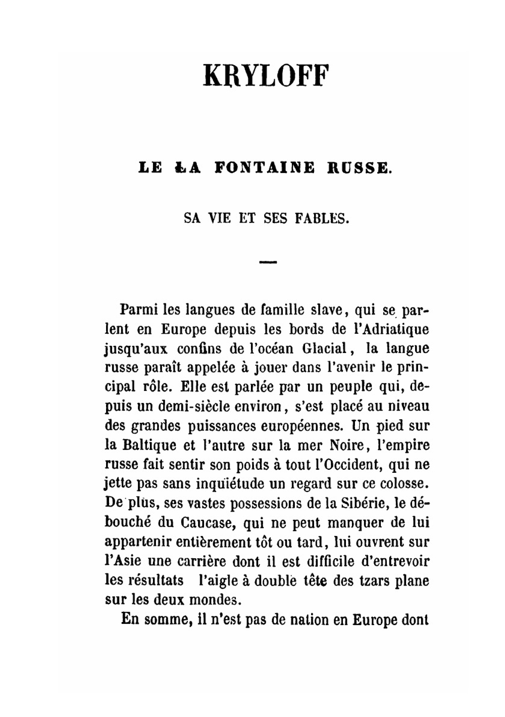 Kryloff Ou Le La Fontaine Russe. Sa Vie Et Ses Fables | Ivan Andreevich Krylov