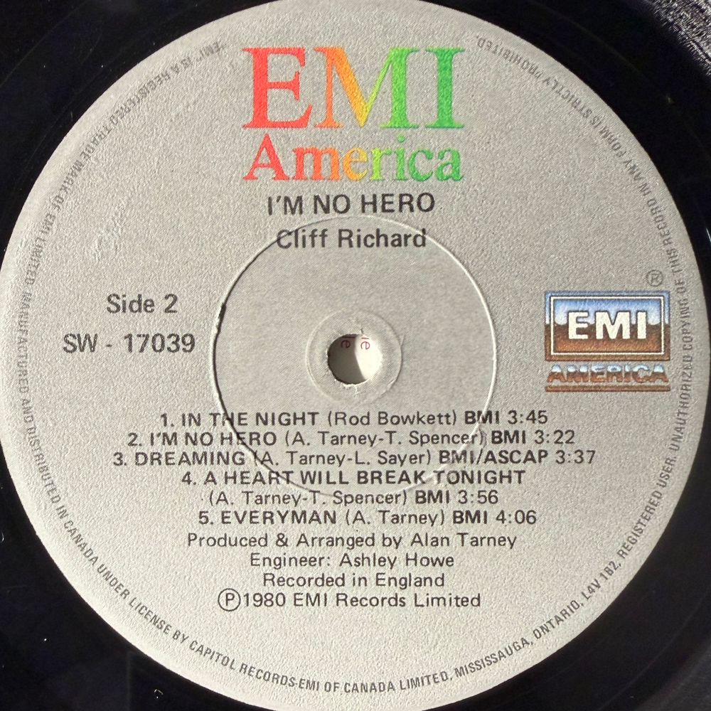 Cliff Richard ‎– I'm No Hero (Канада 1980г.)