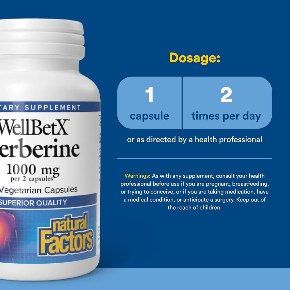 Natural Factors, WellBetX®, берберин, 60 вегетарианских капсул (500 мг в 1 капсуле)