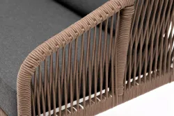 "Канны" диван 2-местный плетеный из роупа, каркас алюминий белый, роуп коричневый круглый, ткань серая