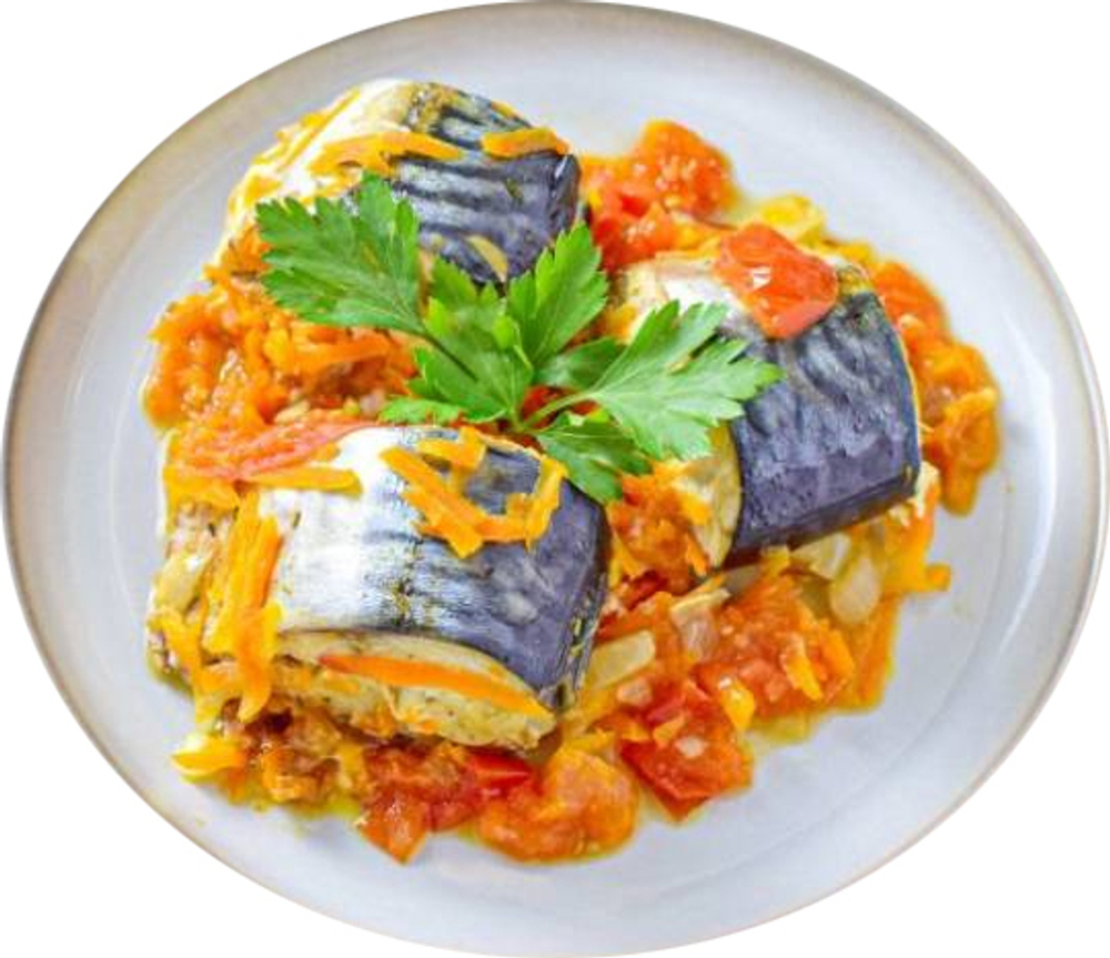 Скумбрия с овощами запеченная, 130гр.