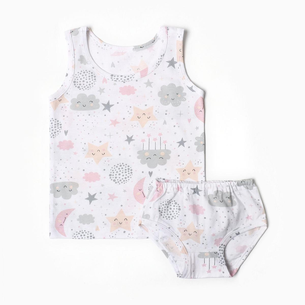 Комплект (майка, трусы) для девочки , цвет белый/облачко , р. 80-86 10156063 (Семицвет-Тики)