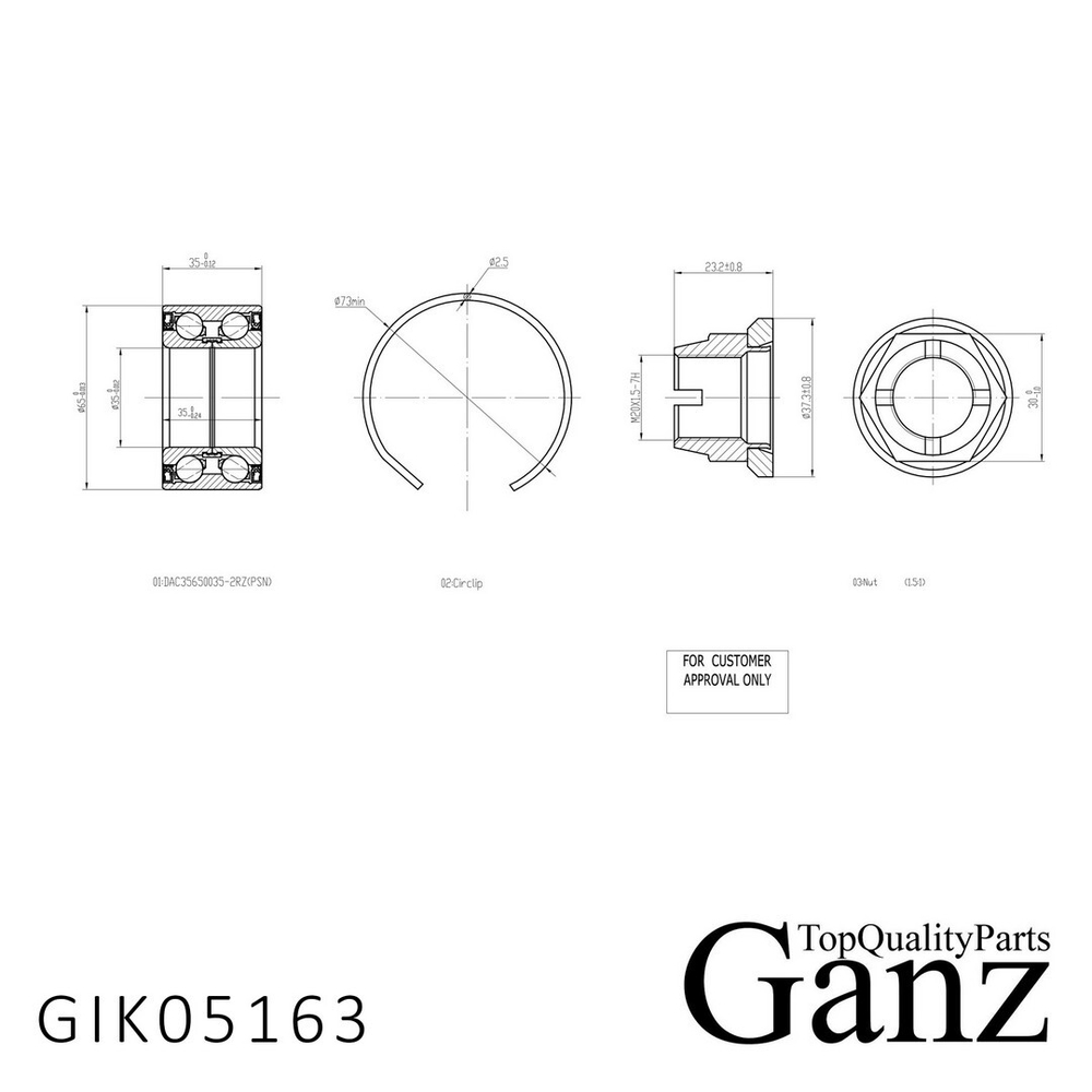 Подшипник ступицы передней RENAULT 19/21/Clio/Espace/Kangoo/Laguna/Megane 86- GANZ GIK05163