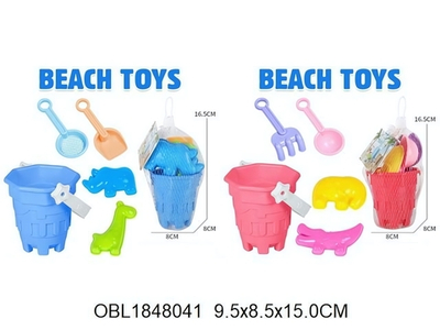Набор для игры в песок 5 предм. ведро, 2 формочки, лопатка, сито, 2 вида разноцвет. сетка OBL1848041