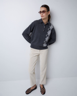 Поло из смесового кашемира ромбы темно-серый