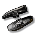 Brounvanm Top Grain Cow Leather Gommino Loafers Men"s Black