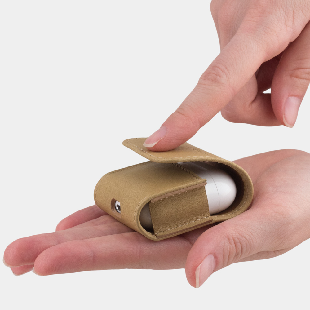 Чехол-держатель для наушников Petit Easy из натуральной кожи теленка бежевого цвета