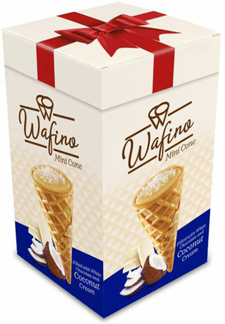 Вафельный рожок Wafino с кокосовым кремом, белым шоколадом и кокосовой стружкой 180г