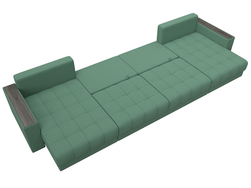 Диван П-образный с декором Лига-049 НПБ Мегалонг, Амур 11 ВЕЛЮР зеленый
