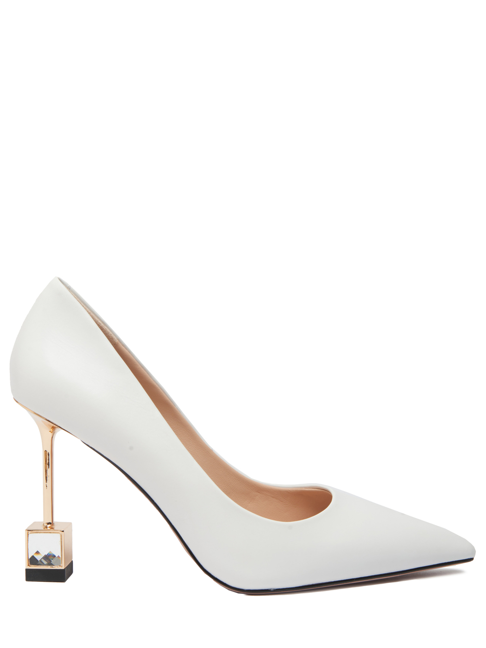 Женские кожаные белые туфли с авторским квадратным каблуком