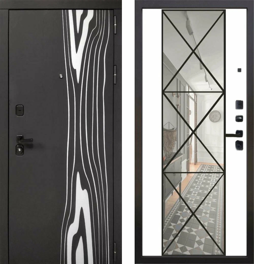 Входная металлическая дверь в квартиру с зеркалом Леванте/ Зеркало Перфекто Белый софт