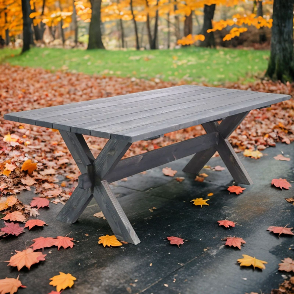 Стол обеденный, 210х103х73, Осло, кухонный, садовый, из массива дерева, графит, Dipriz