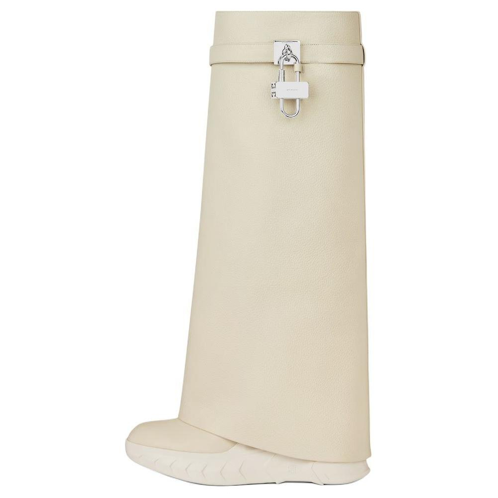 Givenchy Shark Lock Cow Leather Knee high Boots 9cm Women"s Beige