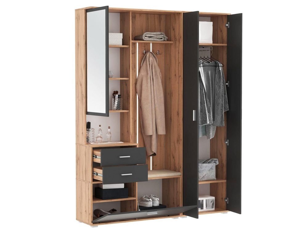 Прихожая модульная Антре 1 Дуб золотой / Диамант серый