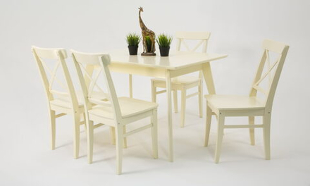Стол Zip-mebel Сканди 120 слоновая кость со стульями Ингольф слоновая кость