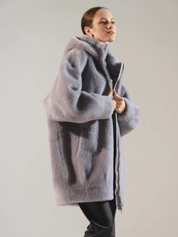 Шуба чебурашка из шерсти, серая, Severina