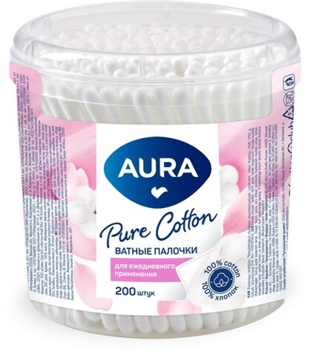 Aura Beauty 200шт. Ватные палочки пластик стакан