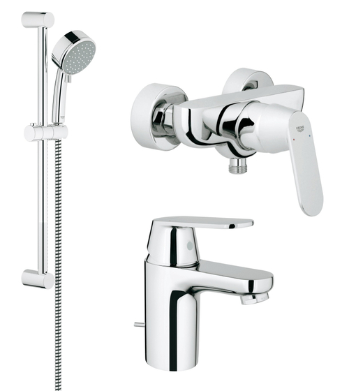 Комплект смесителей Grohe Eurosmart Cosmo для душа + Eurosmart Cosmo для раковины + душевой гарнитур Tempesta Cosmo 100, хром