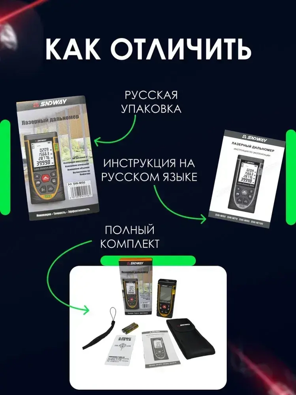 Дальномер лазерный (лазерная рулетка) SNDWAY SW-M100, 100м, 1.5 мм