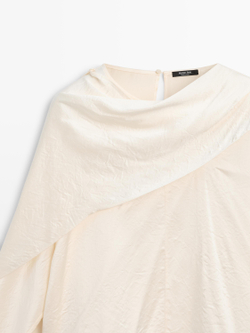 Massimo Dutti Блузка с драпировкой, натуральный/кремовый