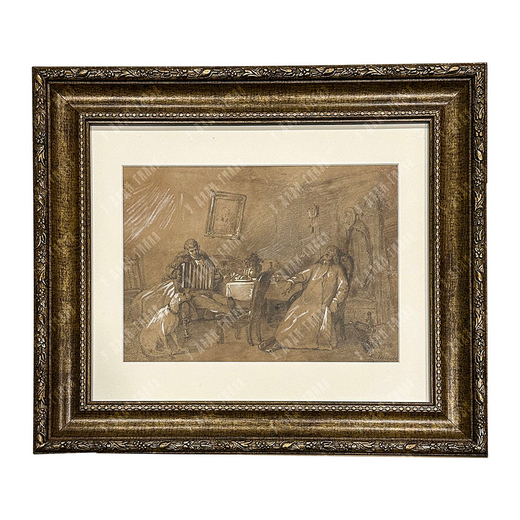 Лебедев К. В. Жанровая сцена. Карандаш, белила, крафтовая бумага. 1880-е