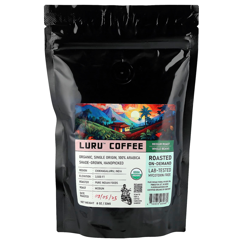 Pure Indian Foods, Luru™, кофе в зернах, средней обжарки, 226 г (8 унций)
