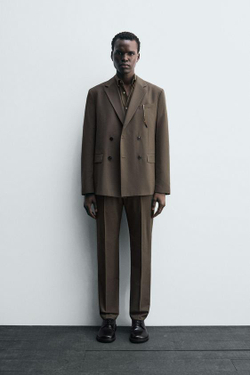 ZARA КОСТЮМНЫЕ БРЮКИ SLIM FIT, СЕРО-КОРИЧНЕВЫЙ