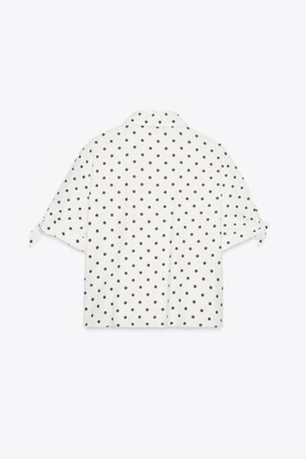 ZARA РУБАШКА ИЗ РАМИ С КОРОТКИМИ РУКАВАМИ И ЗАВЯЗКАМИ, ЭКРЮ/КОРИЧНЕВЫЙ