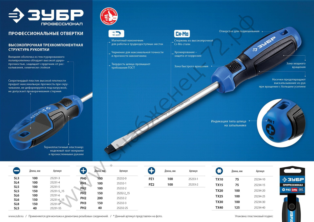 ЗУБР PH2x40 мм, Отвёртка, Профессионал (25232-2S)