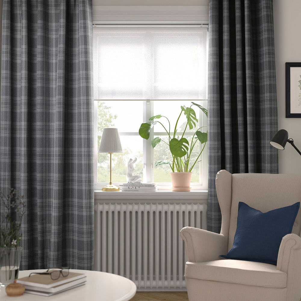 IKEA HÄGGVECKMAL  (ИКЕА ХÄГГВЕСКМАЛ)  -  Шторы, 1 пара, на ленте/темно-серый, 145x300 см