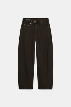 ZARA ДЖИНСЫ ZW COLLECTION ANKLE BALLOON СО СРЕДНЕЙ ПОСАДКОЙ, ШОКОЛАДНЫЙ