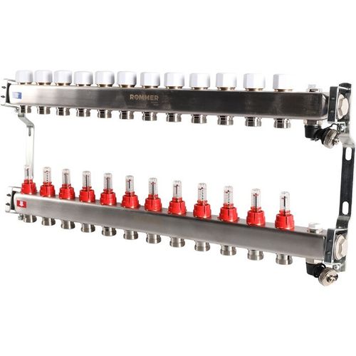 Коллектор Rommer 1"x3/4" на 12 контуров с расходомерами и запорными клапанами RMS-1201-000012