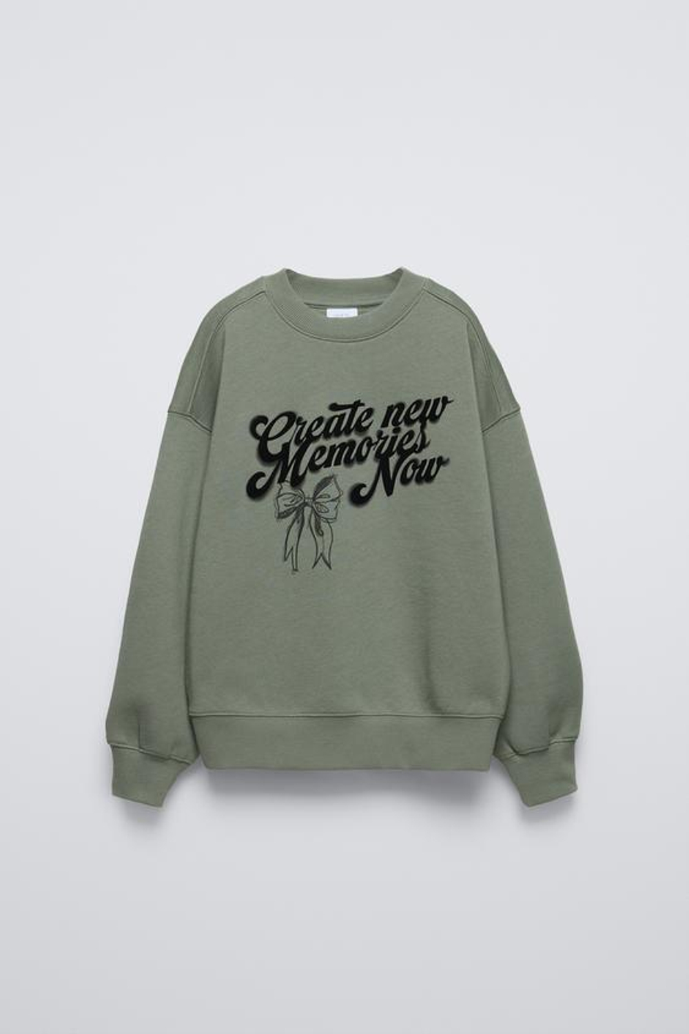 ZARA ТОЛСТОВКА С РЕЛЬЕФНОЙ НАДПИСЬЮ, МЯГКИЙ ЗЕЛЕНЫЙ