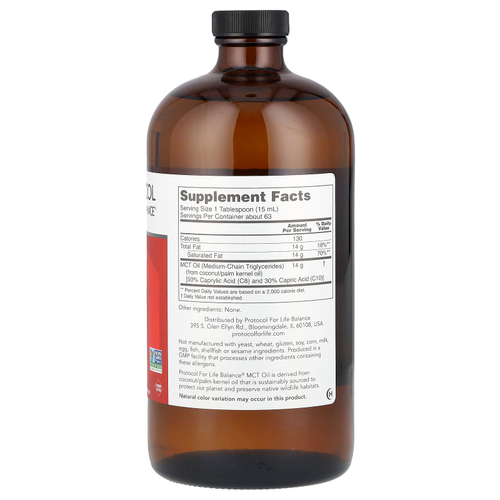 Protocol for Life Balance, чистое масло MCT, 14 г, 946 мл (32 жидк. унции)