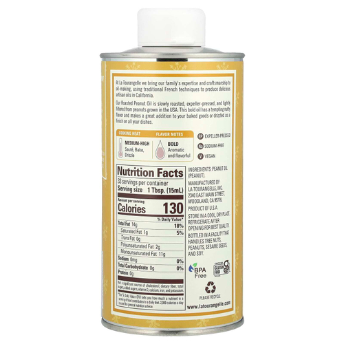La Tourangelle, масло из обжаренного арахиса, 500 мл (16,9 жидк. унции)