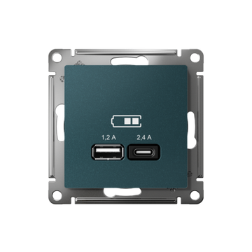 Розетка USB AtlasDesign тип A+C 5В/2.4А 2х5В/1.2А механизм изумруд SE ATN000839