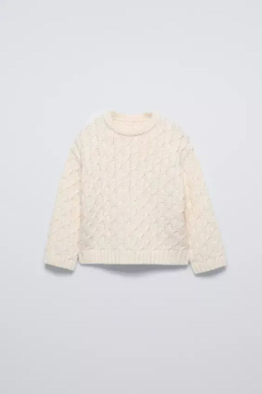 ZARA СВИТЕР С УЗОРОМ «КОСЫ», ЭКРЮ